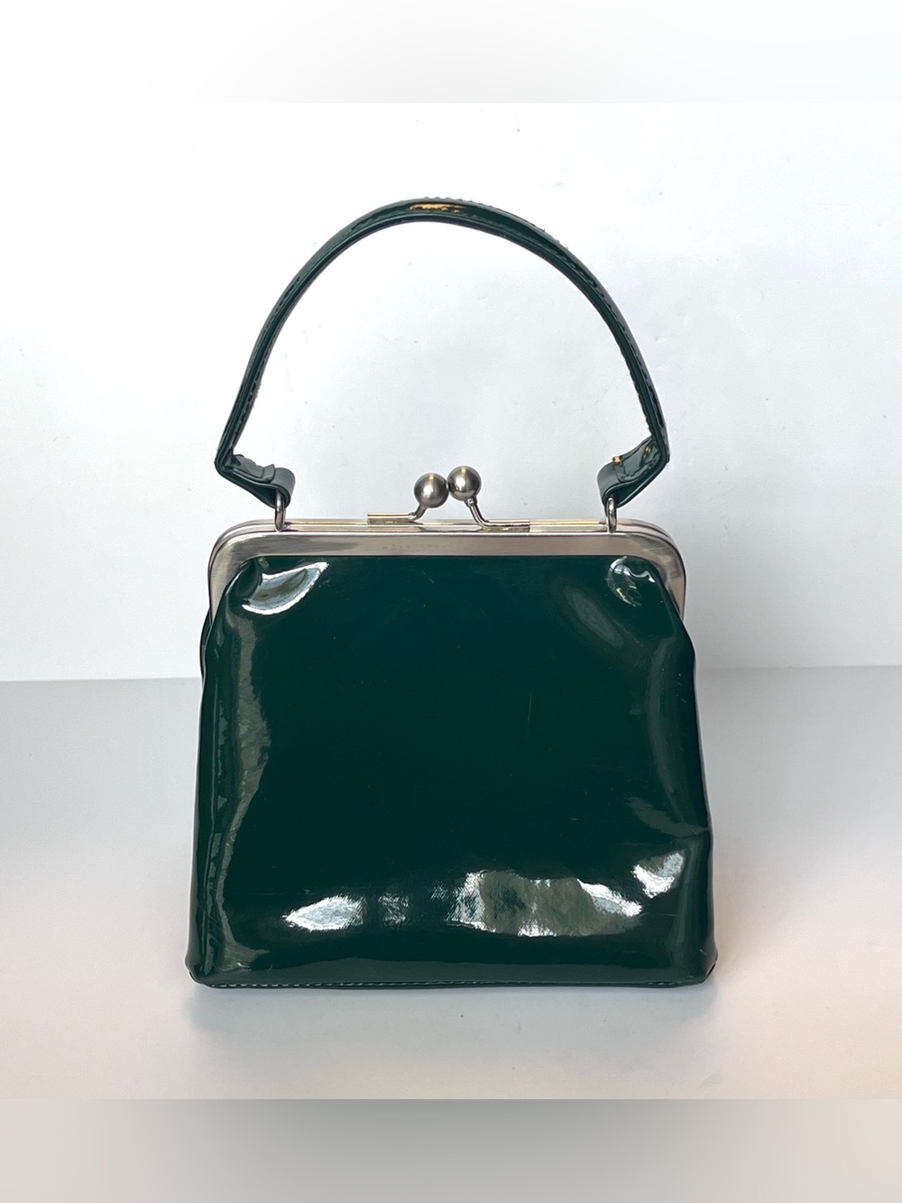 Vintage 90s Old Navy Dark Green Patent Kiss-Lock Mini Handbag Y2K Retro